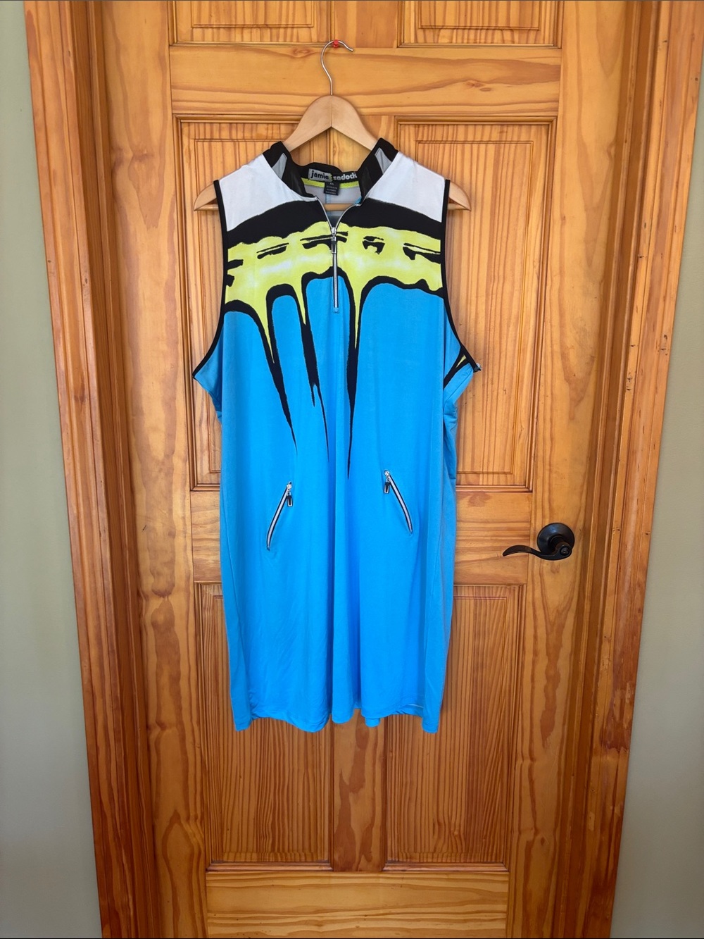 jamie sadock Bright Blue Sleeveless Mini with Yellow Graphic